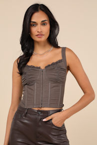 Coveted Flirt Grey Mesh Bustier Crop Top 2