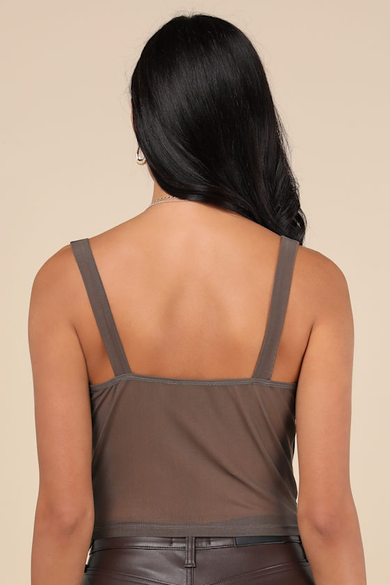 Lulus Coveted Flirt Grey Mesh Bustier Crop Top In Grey