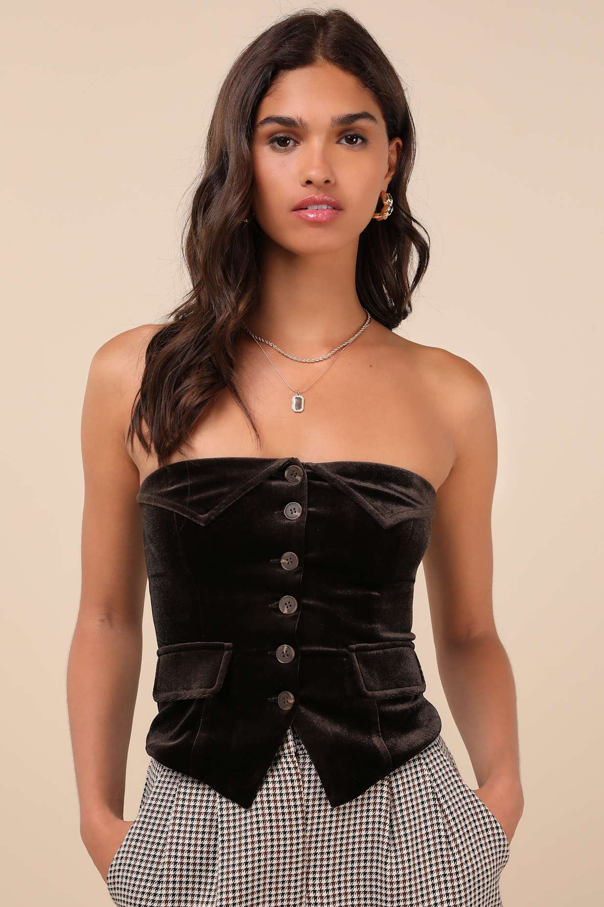 Charismatic Mood Dark Brown Velvet Vest Top