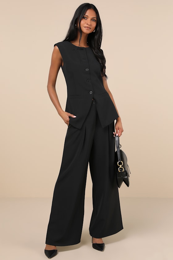 Lulus Memorably Stylish Black Wide-leg Pants In Black