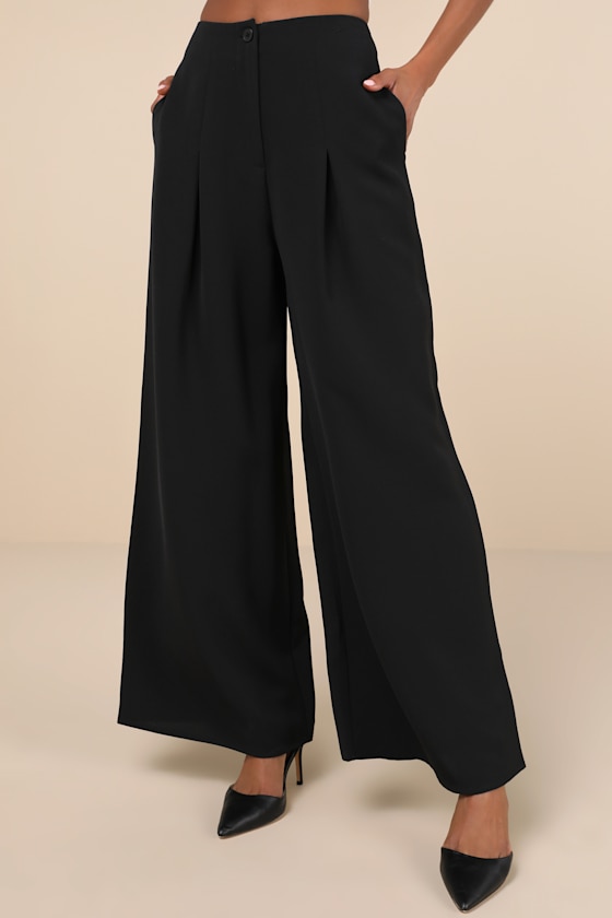 Lulus Memorably Stylish Black Wide-leg Pants In Black
