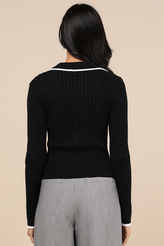 Lulus Curated Season Black Collared Sweater Top In Black