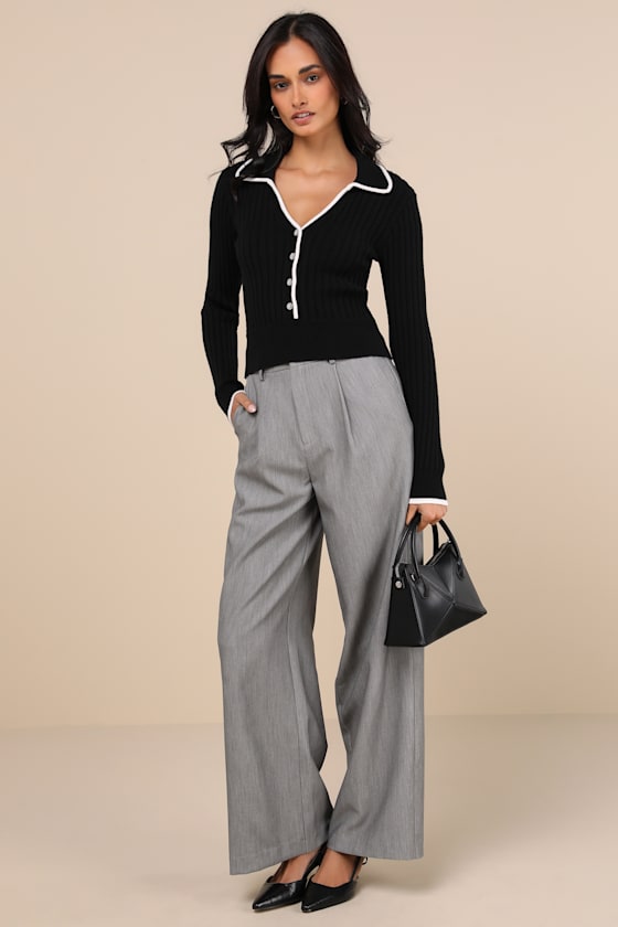 Lulus Curated Season Black Collared Sweater Top In Black