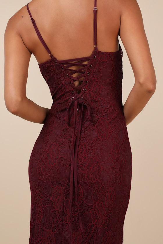Shop Lulus Certainly Iconic Burgundy Lace Midi Dress And Shrug Set