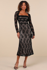 Certainly Iconic Black Lace Midi Dress and Shrug Set 2