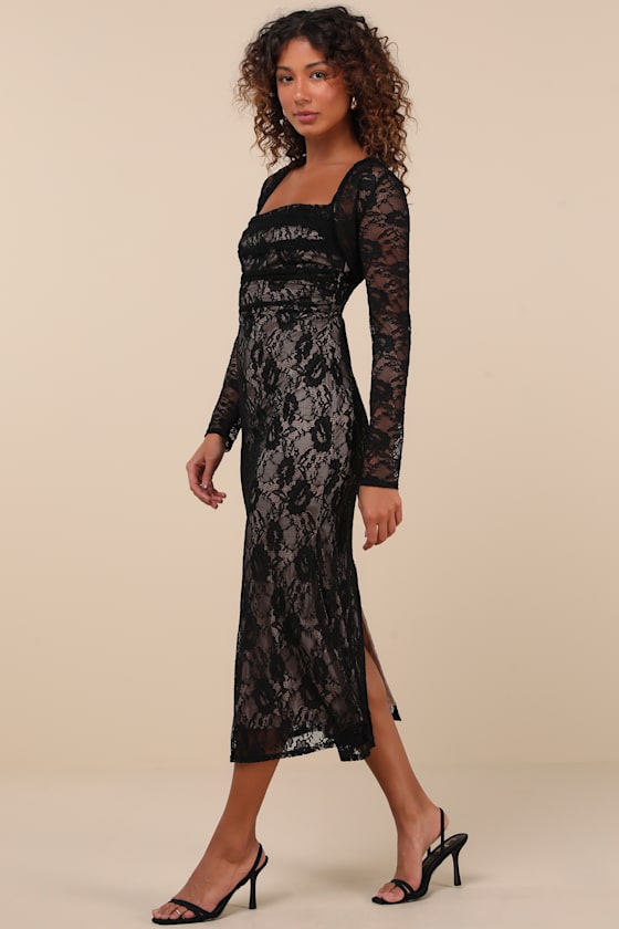 Certainly Iconic Black Lace Midi Dress and Shrug Set 5