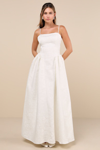 Gorgeous Extravagance White Floral Jacquard Maxi Dress