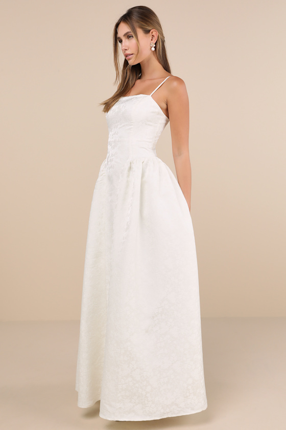 Lulus Gorgeous Extravagance White Floral Jacquard Maxi Dress In White