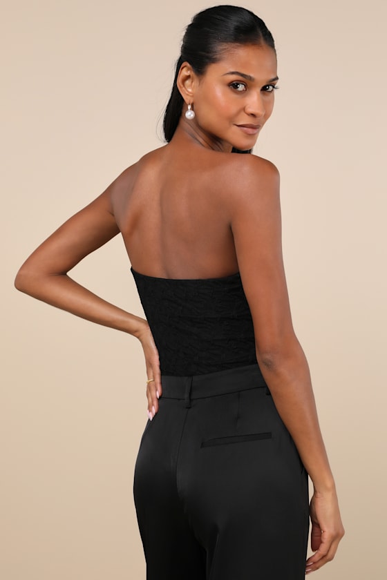 Ravishing Outcome Black Lace Notched Strapless Bodysuit 6