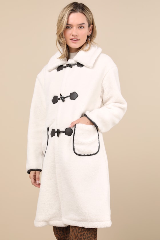 Berber Cream Shearling Collared Toggle Coat 1