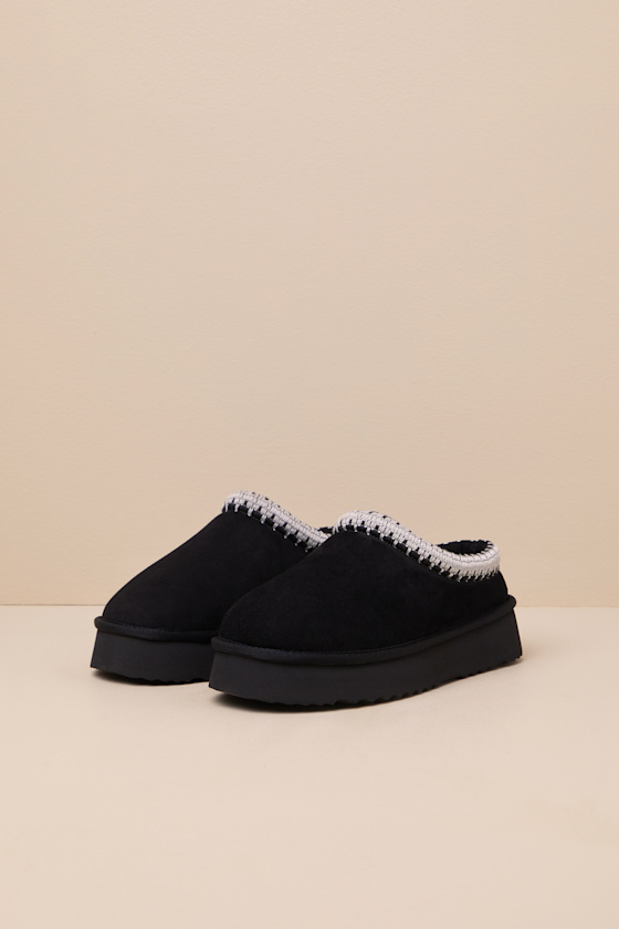 Steve Madden Selena-m Black Suede Flatform Slippers