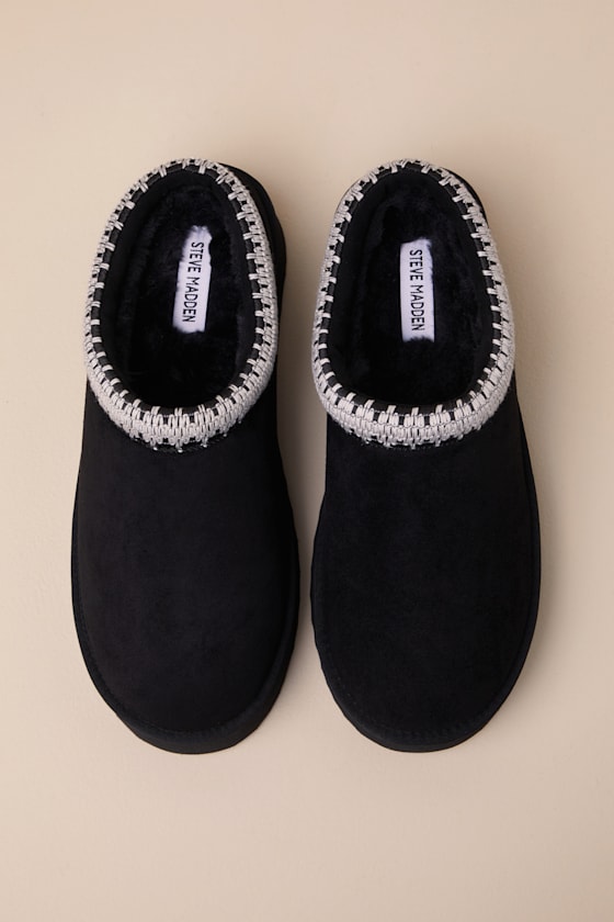 Steve Madden Selena-m Black Suede Flatform Slippers In Black