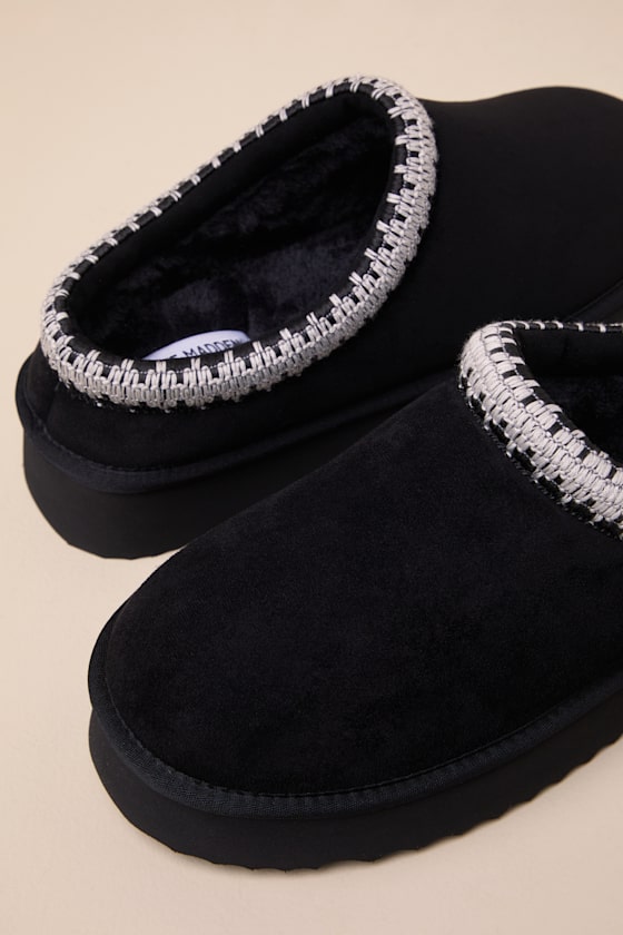 Steve Madden Selena-m Black Suede Flatform Slippers In Black