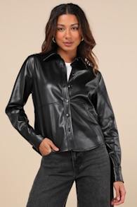Polished Attitude Black Vegan Leather Button-Up Top 1