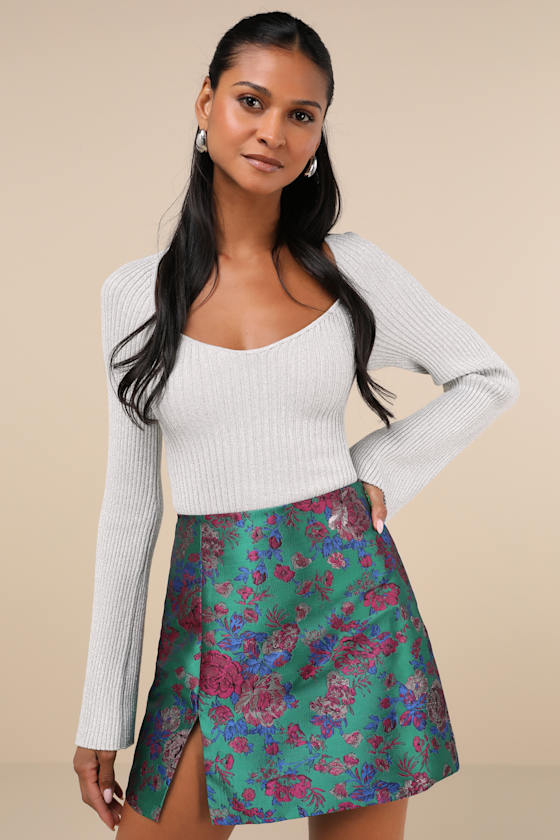 Lulus Noteworthy Charisma Emerald Floral Mini Skirt In Green