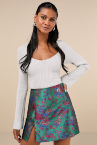 Noteworthy Charisma Emerald Floral Mini Skirt 2