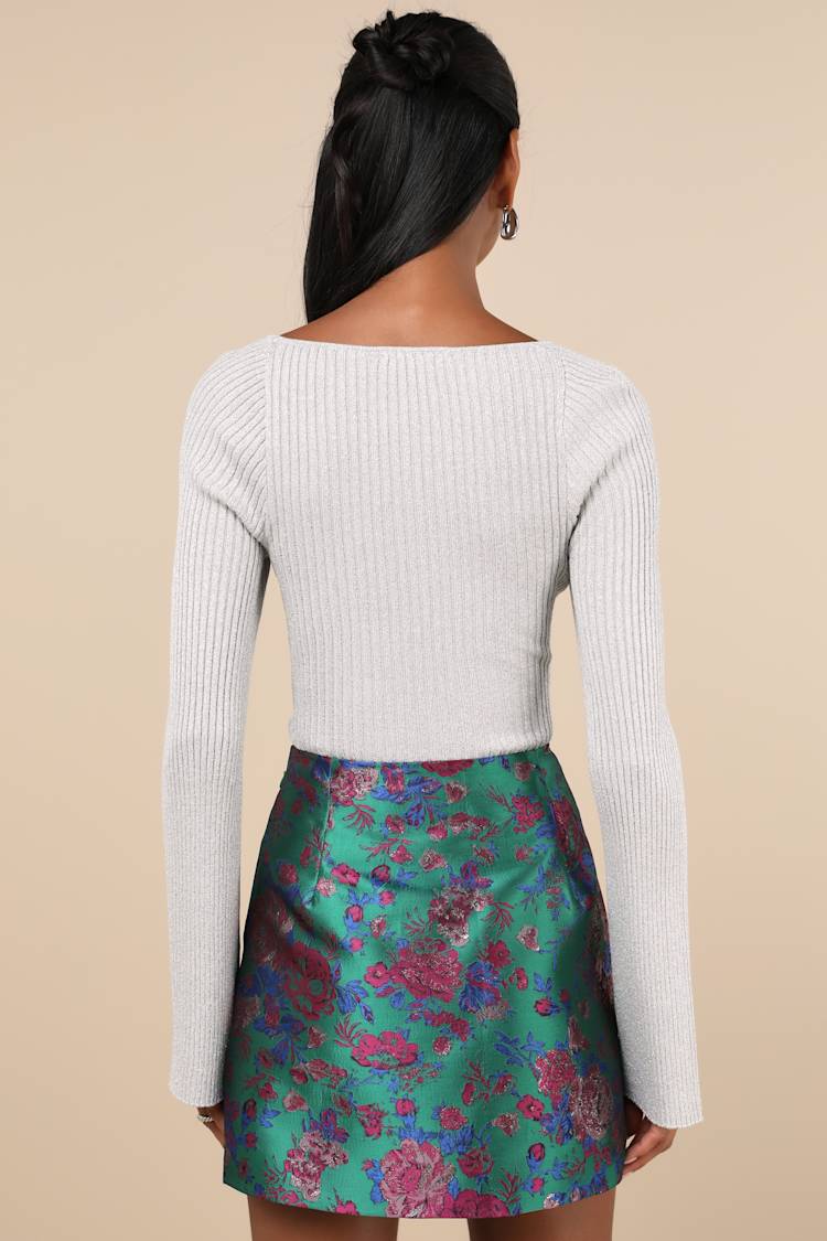 Noteworthy Charisma Emerald Floral Mini Skirt
