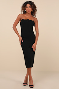 Confirmed Crush Black Strapless Midi Dress