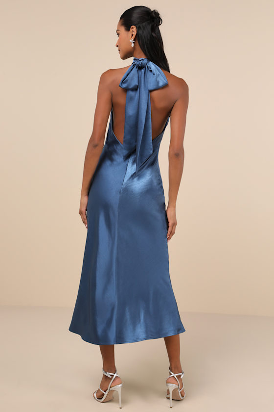 Lulus Exceptional Status Blue Halter Backless Slip Midi Dress In Blue