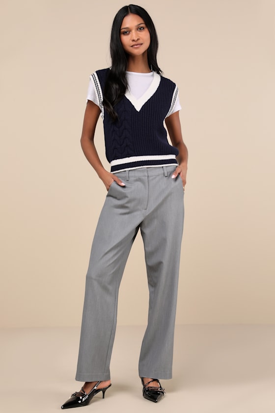 Elevated Cuteness Grey Straight-Leg Trouser Pants 1