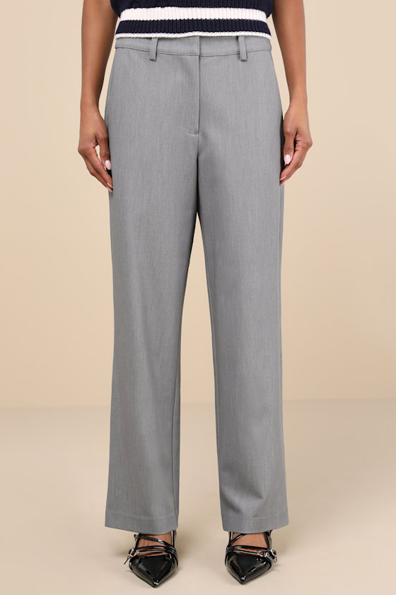 Lulus Executive Behavior Light Grey High Rise Wide-leg Trouser Pants In Grey