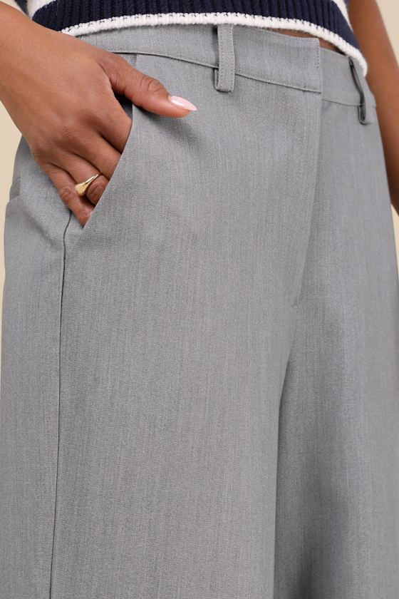 Lulus Executive Behavior Light Grey High Rise Wide-leg Trouser Pants In Grey
