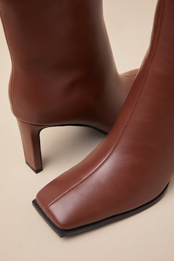 Lulus Korey Brown Square-toe Ankle Booties In Brown