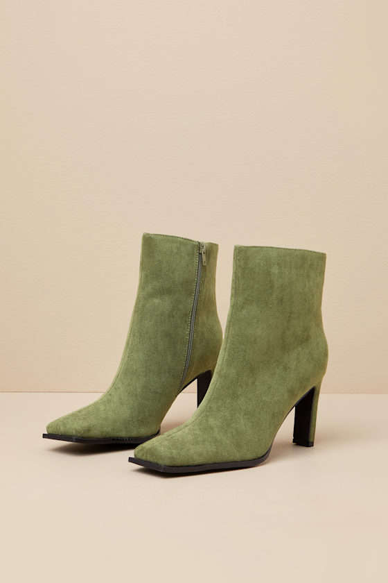 Lulus Korey Green Suede Square-toe Ankle Booties