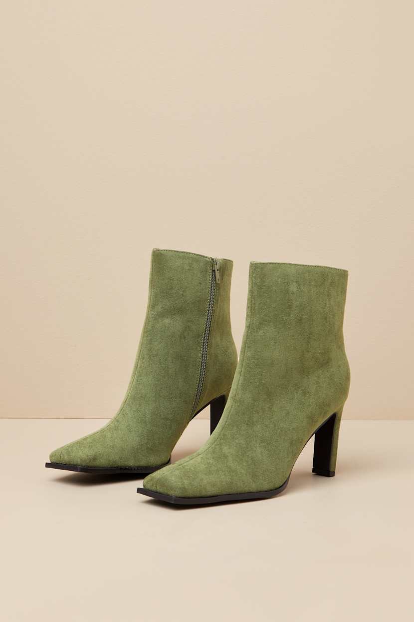 Green Faux Suede Boots - Green Ankle Boots - Square-Toe Boots - Lulus