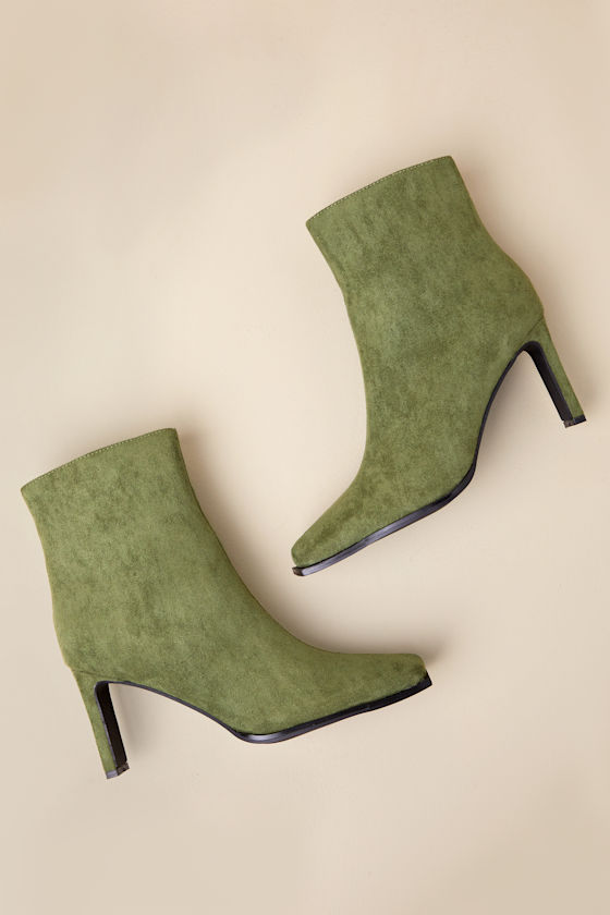 Lulus Korey Green Suede Square-toe Ankle Booties In Green