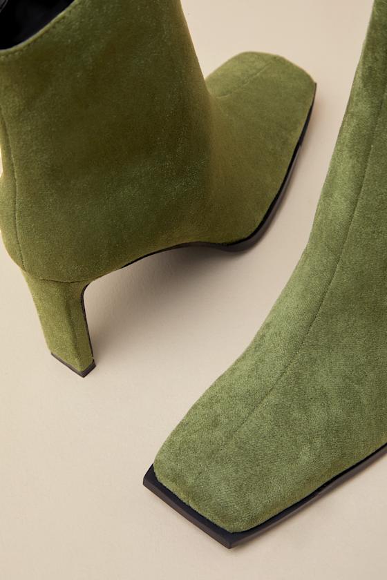 Lulus Korey Green Suede Square-toe Ankle Booties In Green