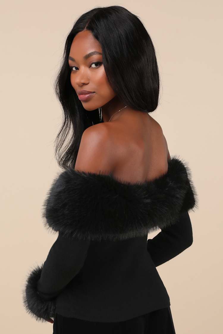 Absolutely Unreal Black Faux Fur Cropped Sweater Top