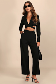 So Get This Black High-Waisted Wide-Leg Trouser Pants