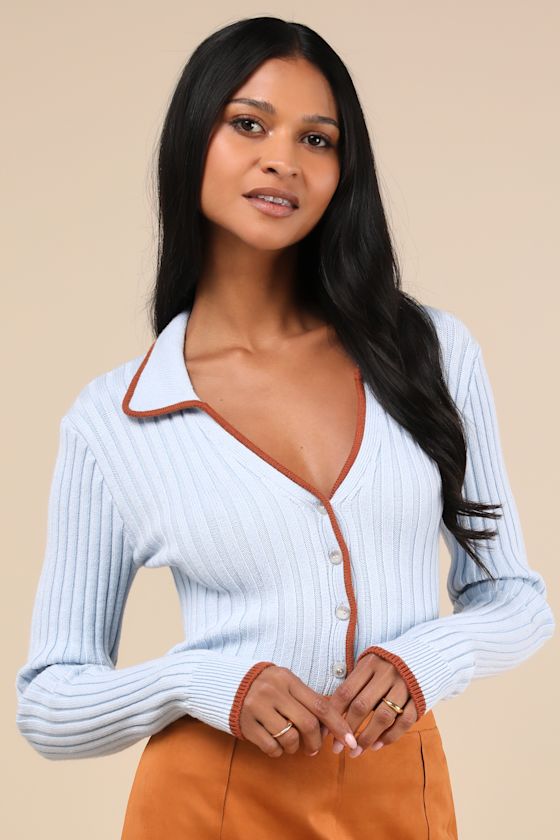 Lulus Curated Season Blue Collared Sweater Top