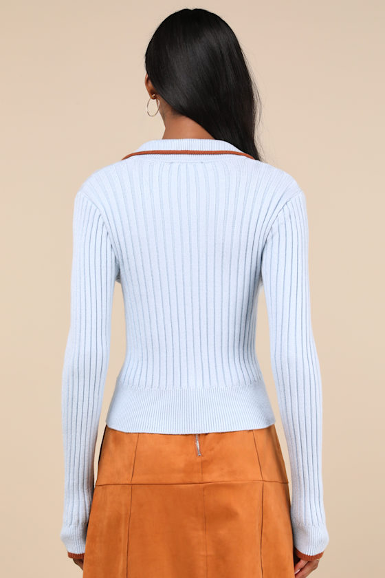Lulus Curated Season Blue Collared Sweater Top In Blue