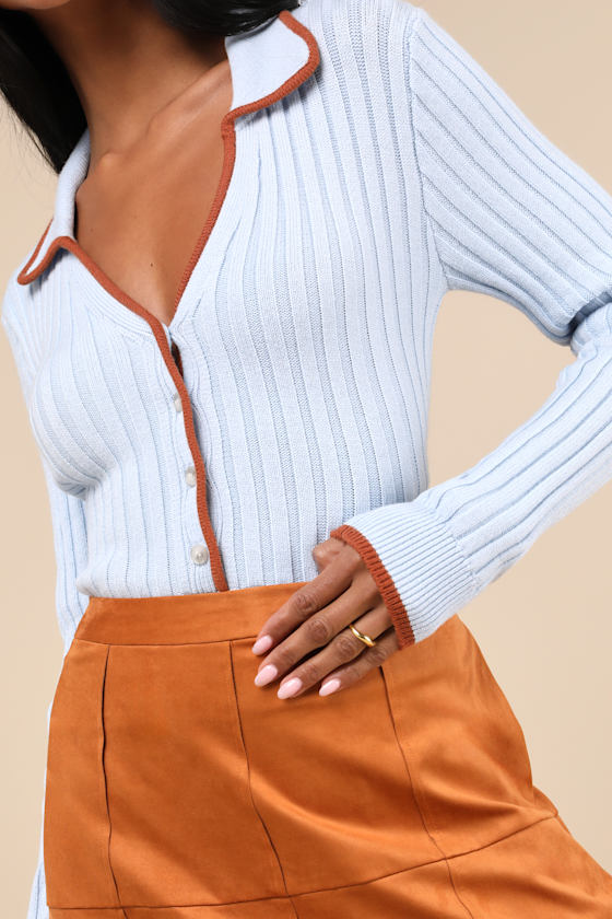 Lulus Curated Season Blue Collared Sweater Top In Blue