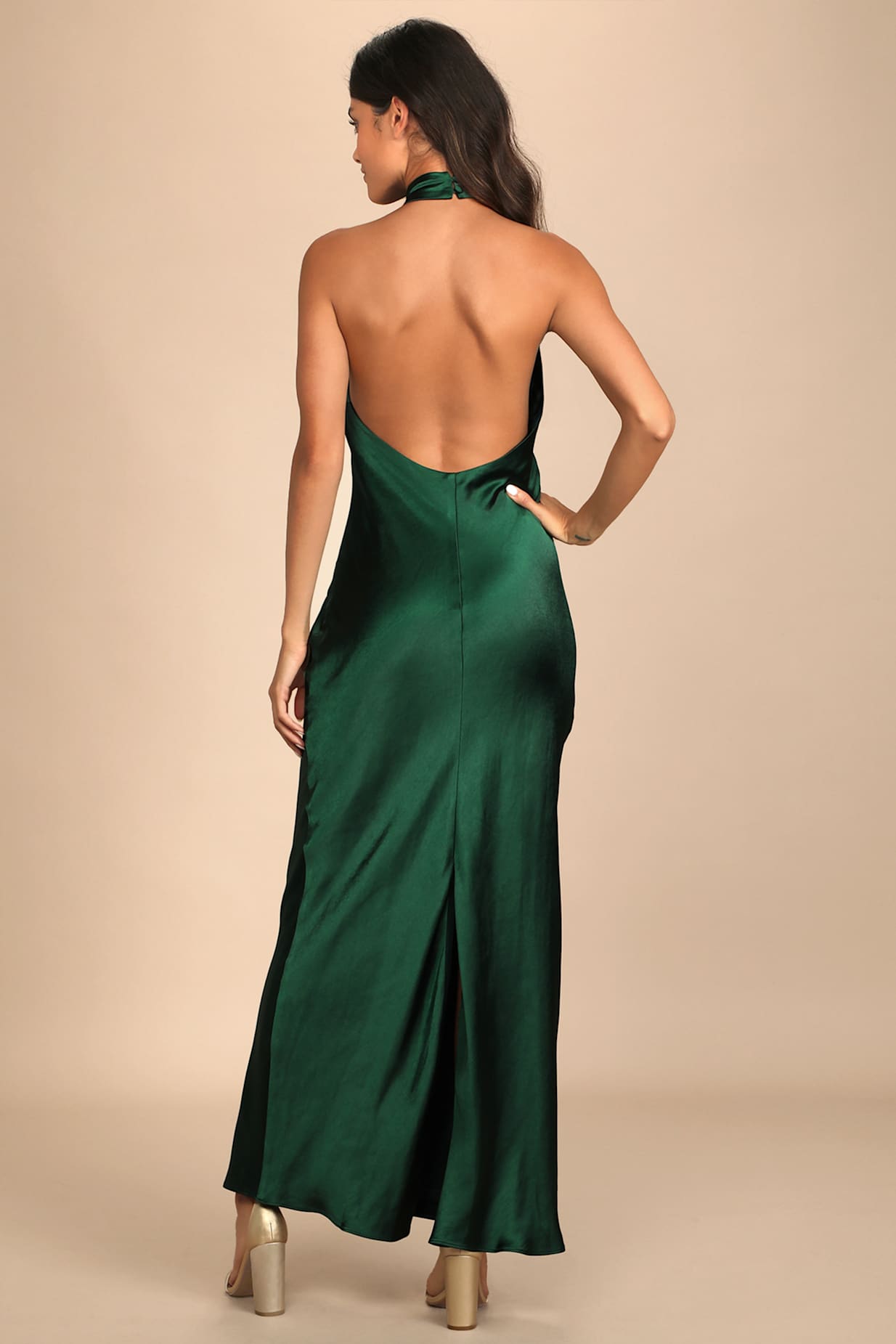 Love in Your Life Emerald Green Satin Halter Maxi Dress