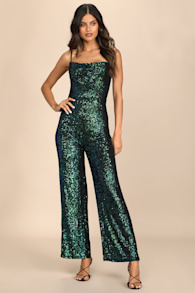 Dancing to the Music Green Iridescent Sequin Wide-Leg Jumpsuit 8