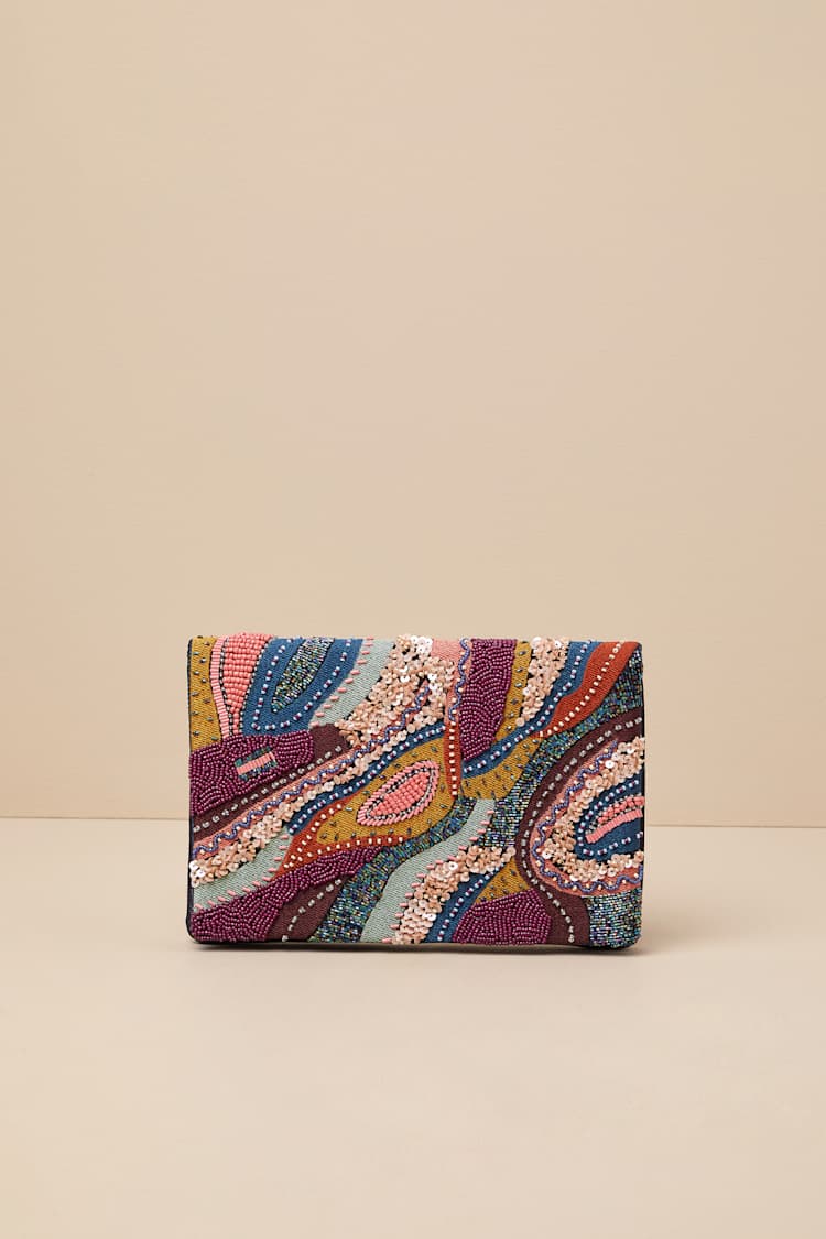 Sachi Black Multi Beaded Embroidered Abstract Clutch
