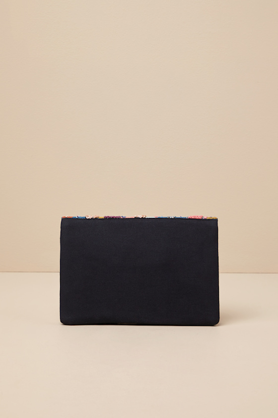 Lulus Sachi Black Multi Beaded Embroidered Abstract Clutch In Black