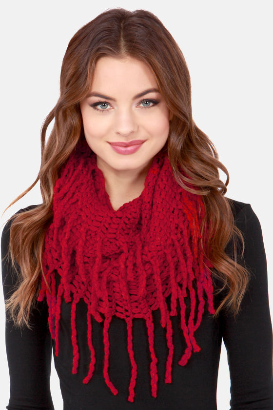 Pretty Red Scarf Knit Scarf Infinity Scarf Circle Scarf 12.00
