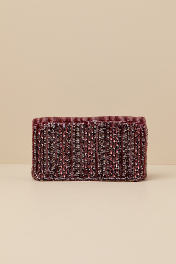 Lizza Burgundy Rhinestone Clutch 5