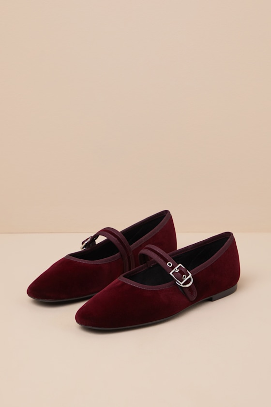 Jolin Cherry Velvet Mary Jane Flats 3