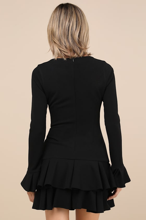 Lulus Immaculate Essence Black Tiered Drop Waist Mini Dress In Black