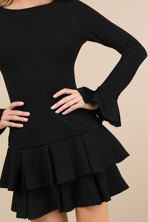 Lulus Immaculate Essence Black Tiered Drop Waist Mini Dress In Black