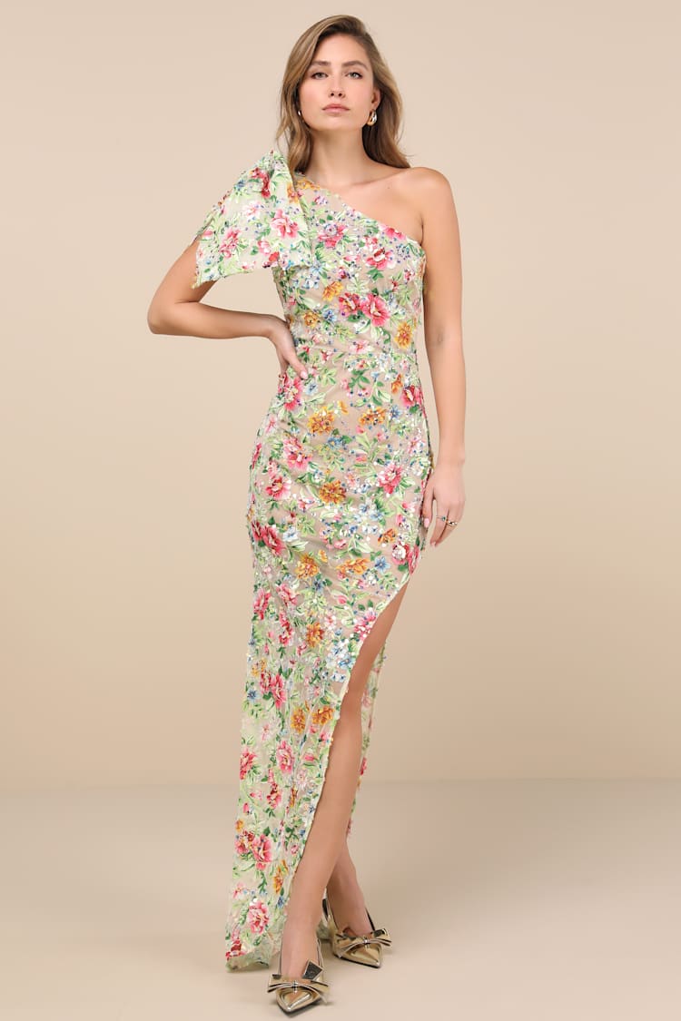 ELLIATT Starla Hilo Gown - Beige Multi Gown - Sequin Beaded Gown - Lulus