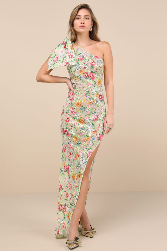Starla Hilo Beige Multi Sequin One-Shoulder Maxi Dress 2
