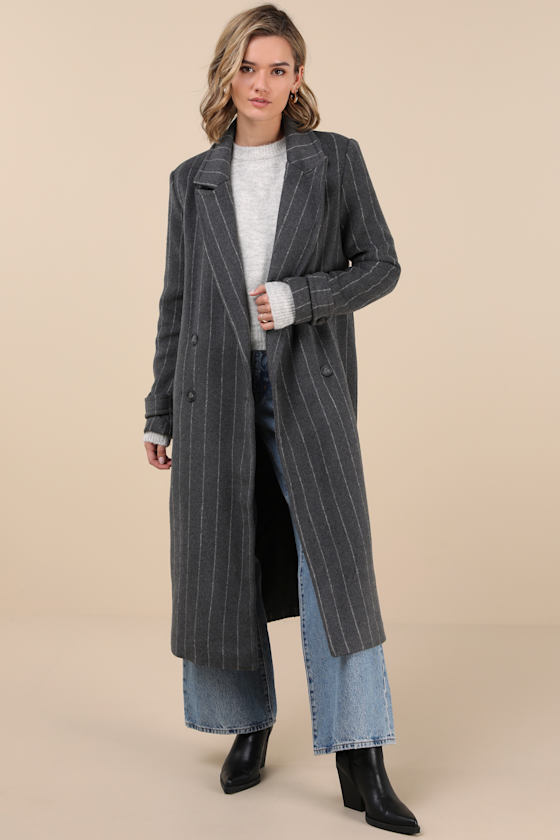 Steve Madden Women's Prince Pinstripe Double-breasted Coat In Grey