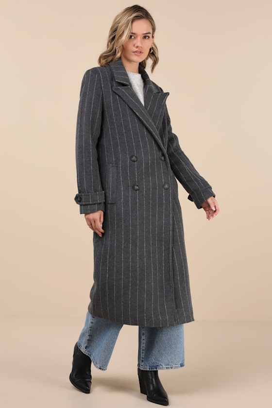 Steve Madden Women's Prince Pinstripe Double-breasted Coat In Grey