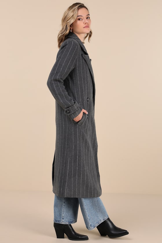 Steve Madden Women's Prince Pinstripe Double-breasted Coat In Grey